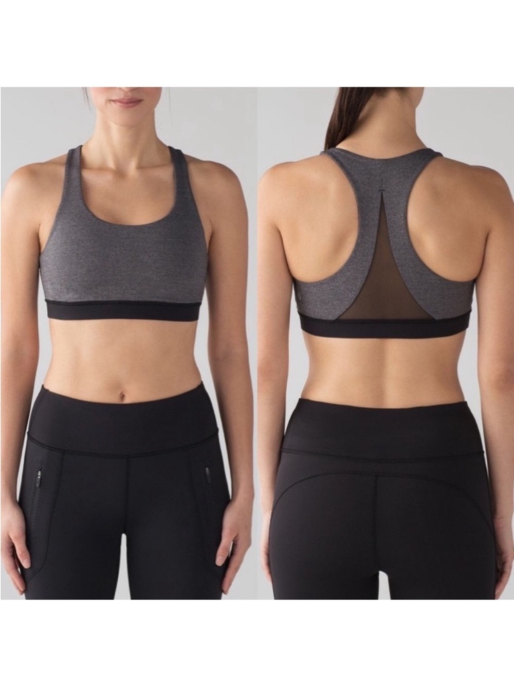 Lululemon Invigorate Sports Bra Heathered Black / Black Mesh Size 6 Racerback